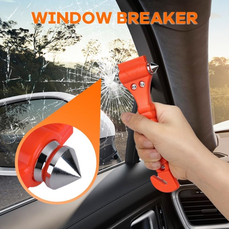 Sinsen Car Safety Hammer Set Of 2 Emergency Escape Tool Auto Car Window Glass Hammer Breaker And Seat Belt Cutter Escape 2-In-1 For Family Rescue & Auto Emergency Escape Tools - Image 2