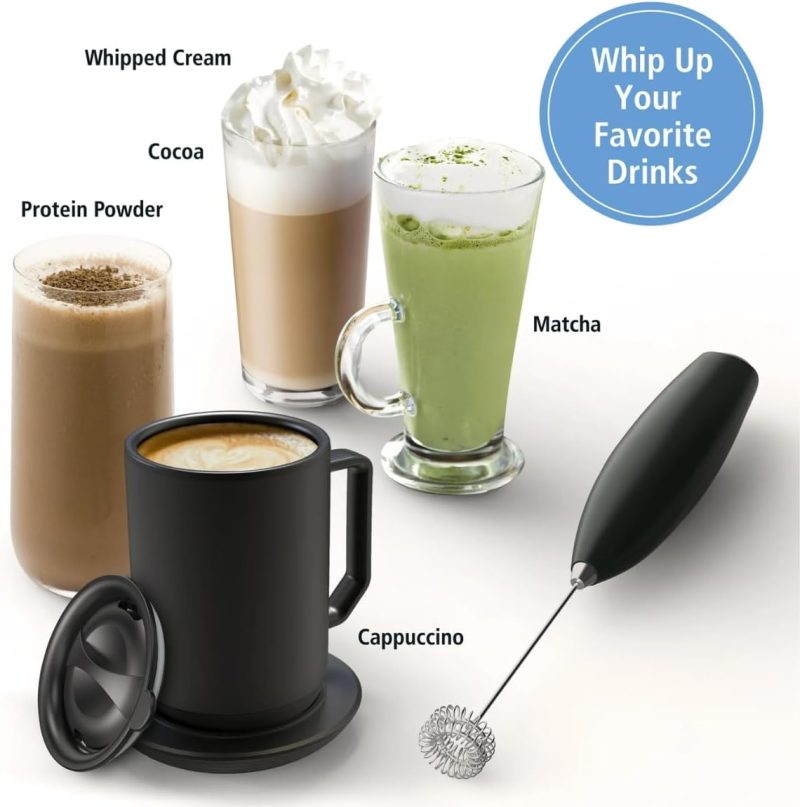 Battery Powered Milk Frother Handheld Wand – Portable Electric Drink Mixer With Stainless Steel Double Whisk & Stand For Coffee - Image 5