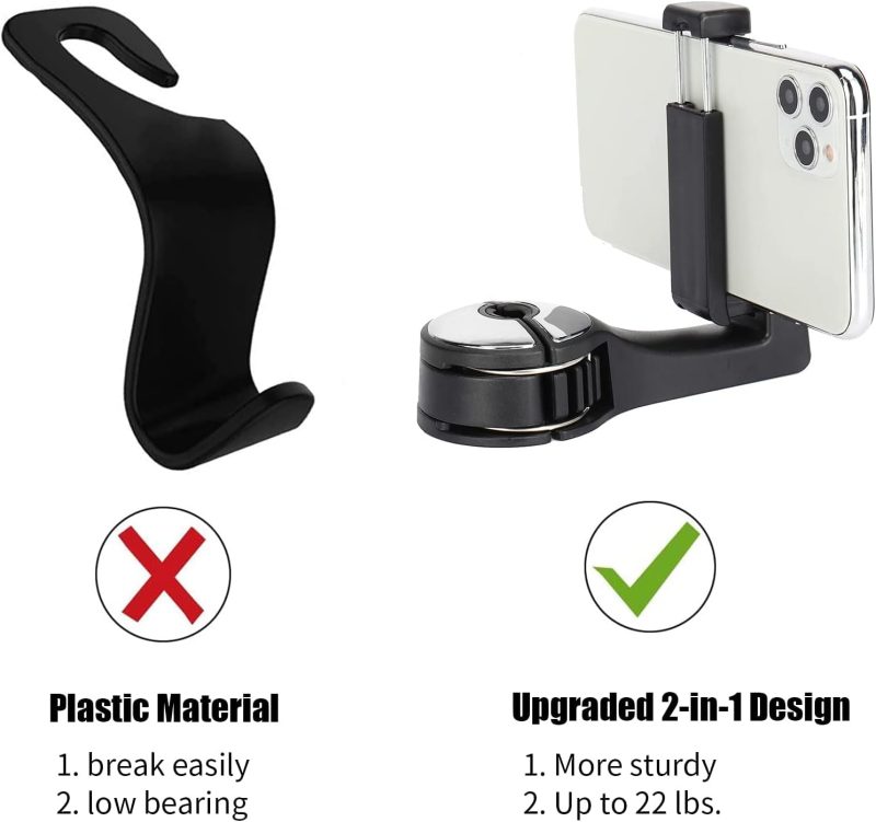 Toovren Upgraded 2 Pack Car Headrest Hidden Hook 2 In 1 Car Seat Hooks With Phone Holder For Purse - Image 2