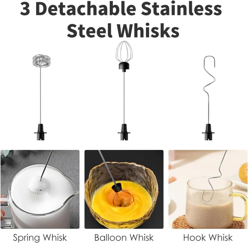 Rechargeable Milk Frother Handheld With 3 Detachable Stainless Steel Whisks - Image 4
