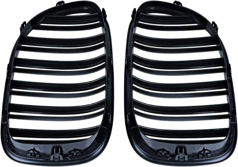 Glossy Black Dual Slats Front Bumper Kidney Grilles+ Carbon Fiber Side Mirror Cover Cap Compatible With 2013 2014 2015 7-Series F01 F02 740Li 740I 750Li 750I 760Li Xdrive Sedan 4-Door - Image 3