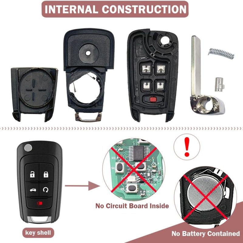 Key Fob Case Replacement 5 Button For Chevy Cruze Camaro Impala Equinox Gmc Terrain Buick Regal Lacrosse 2010 2011 2012 2013 2014 2015 2016 2017 Keyless Entry Remote Control Car Key Fob Shell - 2 Pack - Image 2