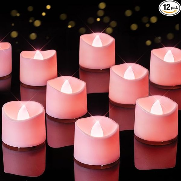 Homemory Pink Tea Lights Candles Battery Operated, 200+Hour Flameless Flickering Fake Electric Led Colored Tealights Candles for Romantic Wedding Decor, Baby Showers, Proposal, Valentine'S, 12-Pack