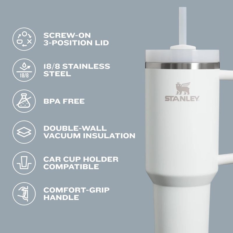 STANLEY Quencher H2.0 Tumbler with Handle and Straw 40 oz | Flowstate 3-Position Lid | Cup Holder Compatible for Travel | Insulated Stainless Steel Cup | BPA-Free | Peach Whip Gloss - Image 5