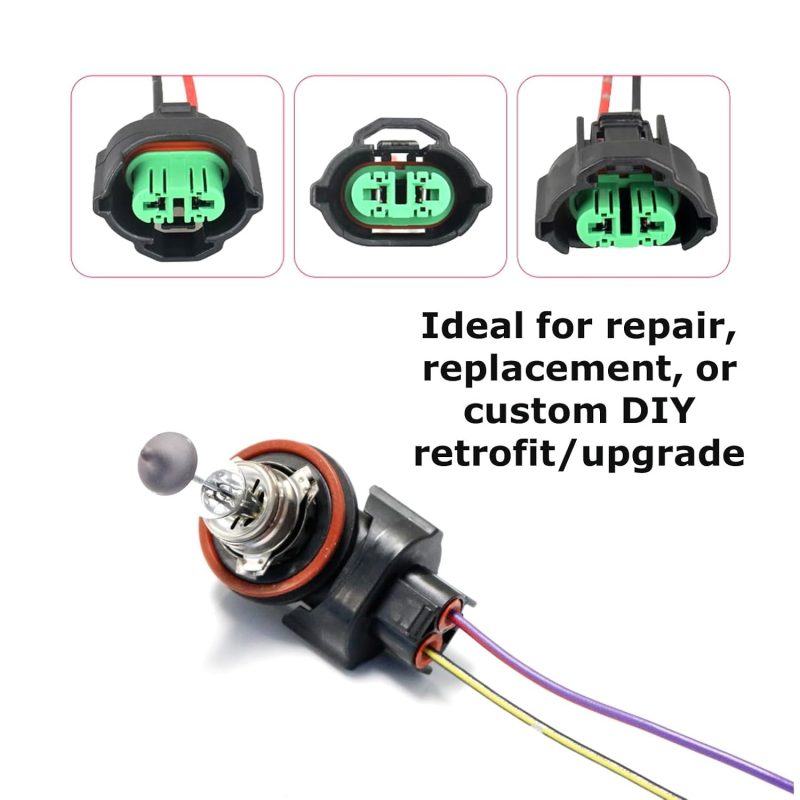 Ijdmtoy Oem H11 H8 Female Adapters Wiring Harness Sockets W/ 4-Inch Wire Pigtails Compatible With Front Light Or Fog Lights Use - Image 3