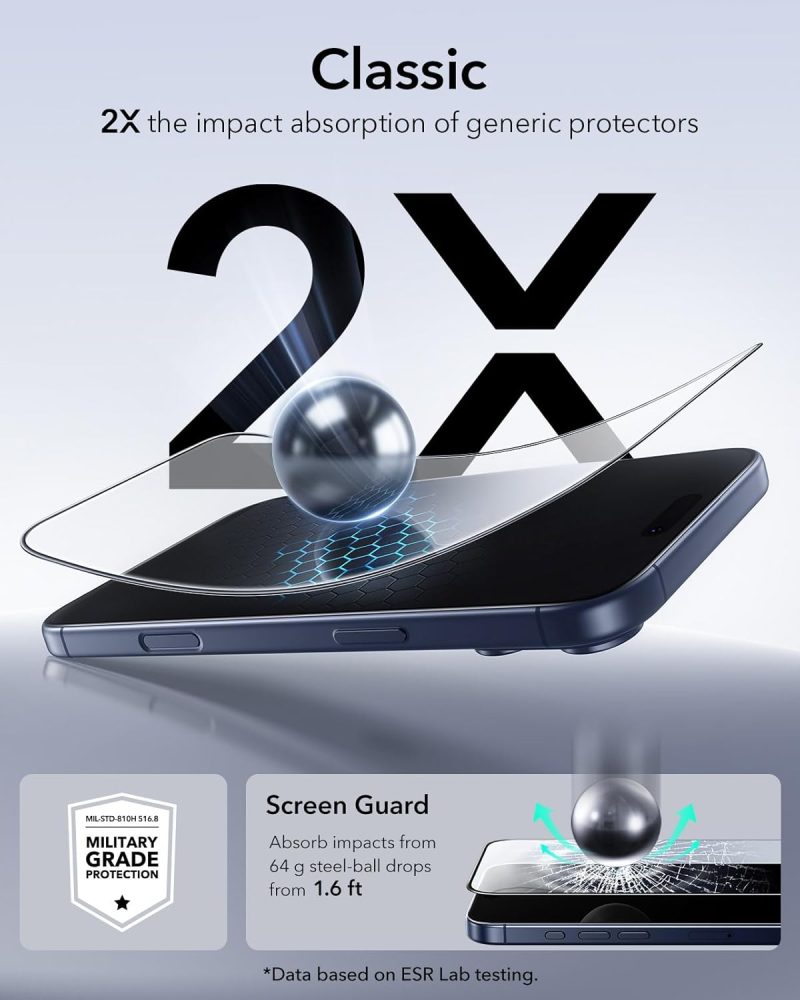 ESR 3 Pack for iPhone 17 Pro Max Screen Protector, Military-Grade Shatterproof, 9H Hardness, Full Coverage Tempered Glass with Ultra Fit Tray - Image 5