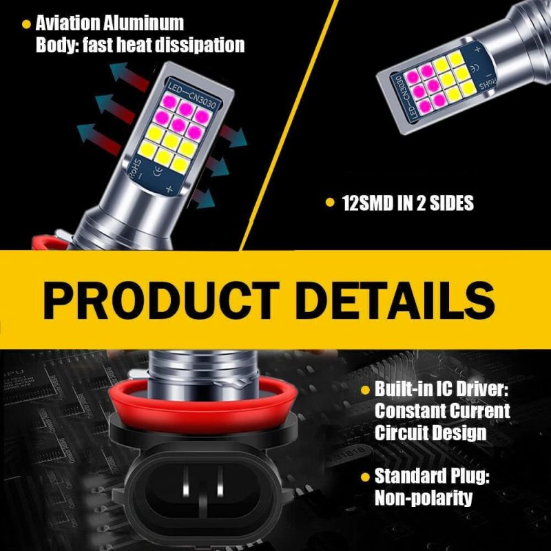 Switchback Strobe Flash 24Led H11 H9 H8 H16Jp White & Pink Purple Fog Light Bulbs Driving Drl Daytime Running Light - Image 3
