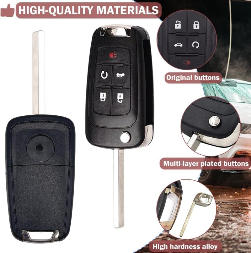 Key Fob Case Replacement 5 Button For Chevy Cruze Camaro Impala Equinox Gmc Terrain Buick Regal Lacrosse 2010 2011 2012 2013 2014 2015 2016 2017 Keyless Entry Remote Control Car Key Fob Shell - 2 Pack - Image 6