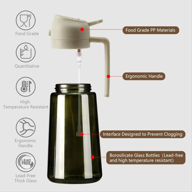 2Pcs Olive Oil Dispenser And Oil Sprayer – 16Oz/470Ml Glass Light-Proof Oil Pourer For Kitchen - Image 5