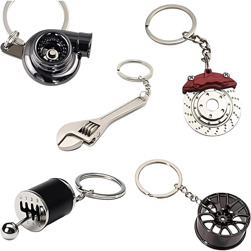5Pc Car Lovers Key Chain Set - Manual Gear Shifter | Wheel Rim | Spanner | Turbo | Brake Disc Keychain | Auto Enthusiast Gift Set | Car Truck Bike | Parts Keyring - Image 5