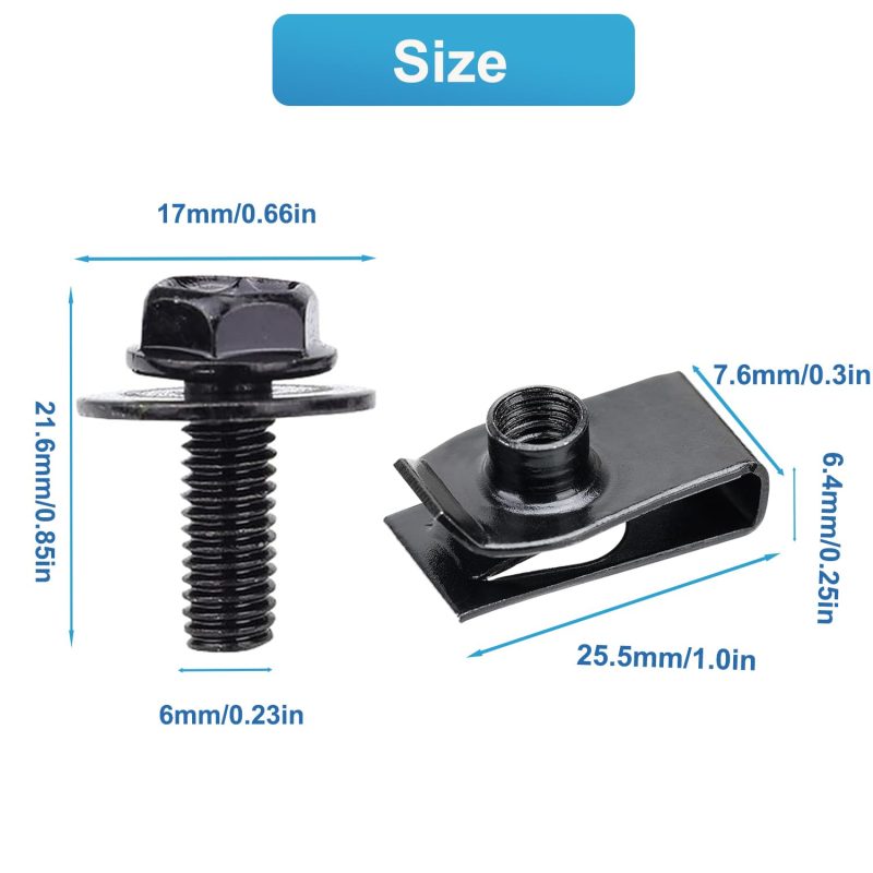 100 Pcs M6-1.0 Body Bolts And U Nuts Kits - Image 3
