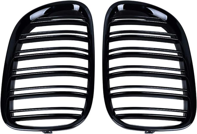 Glossy Black Dual Slats Front Bumper Kidney Grilles+ Carbon Fiber Side Mirror Cover Cap Compatible With 2013 2014 2015 7-Series F01 F02 740Li 740I 750Li 750I 760Li Xdrive Sedan 4-Door - Image 4