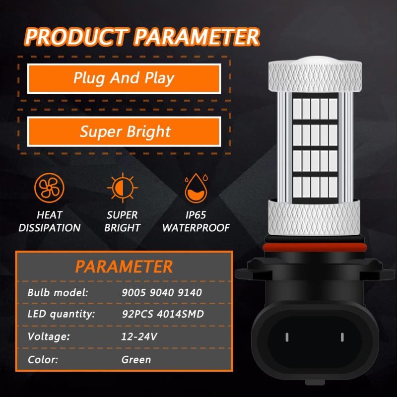 High Power 92Smd Led Bulbs Green 9005 9006 9145 9140 H10 Super Bright Fog Light Or Daytime Running Driving Lights (Drl Lamps) Replacement For Cars - Image 2