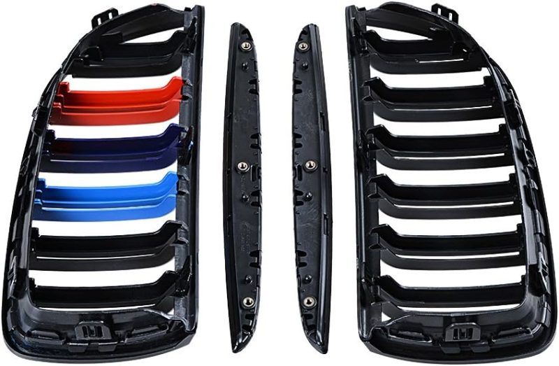 Astradepot Front Glossy Black Double Line M Color Grilles Replacement Grills Bumper + Side Mirror Cover Carbon Fiber For 2005-2008 E90 E91 Pre-Facelift Sedan Wagon Pre-Facelift 4Dr - Image 5