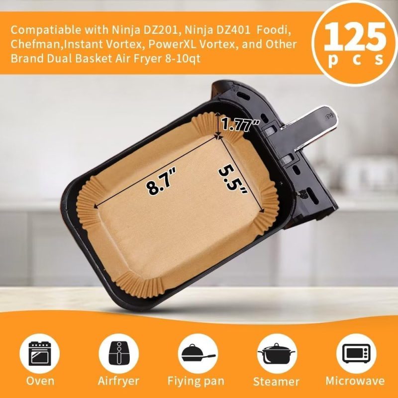Air Fryer Liners Disposable For Ninja Airfryer: 125Pcs 8.7X5.5 - Image 2