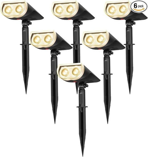Linkind Solar Lights Outdoor Starrays, Bright Solar Spot Lights Outdoor, Ip67 Waterproof Spotlights for Landscape Garden Yard Walkway Patio Tree（Warm White, 6 Pack）