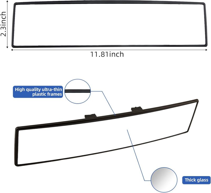 Broadway Rear View Mirror Wide Angle Panoramic Anti Glare Blindspot Accessories Universal Interior Convex Mirror For Car Suv Trucks White - Image 3