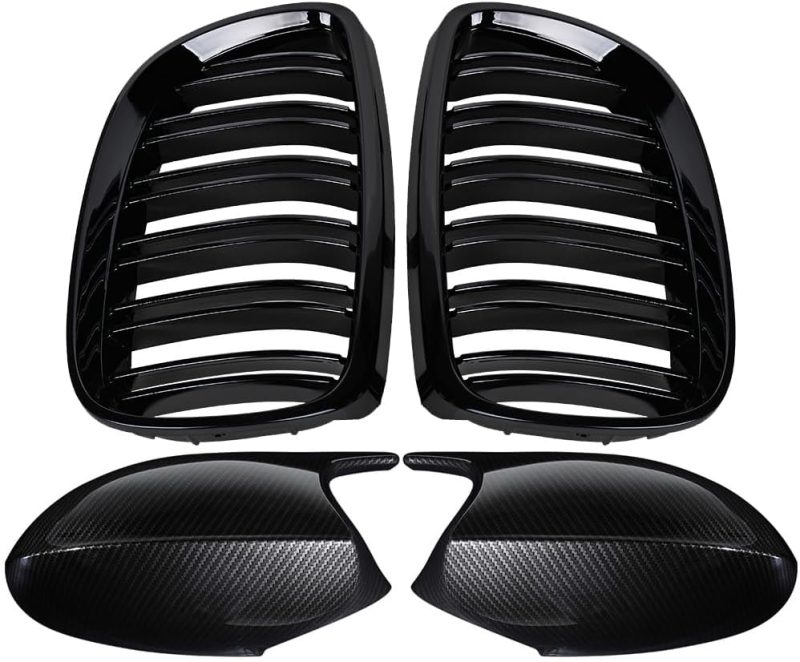Pair Glossy Black Dual Line Kidney Grille + 2X Carbon Fiber Side Mirror Covers For Bmw 2006 2007 2008 2009 2010 E92 E93 3 Series 328I 328Xi 335I 335Xi 2 Door Oe# 51137157277 - Image 5