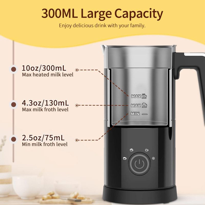 4 In 1 Electric Milk Frother: 10Oz/350 Ml Large Capacity Electric Milk Steamer For Hot And Cold Milk Froth - Automatic Milk Frother & Warmer For Latte - Image 4