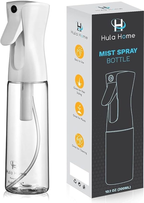 Hula Home Spray Bottle For Hair (10.1Oz/300Ml) - Powered By Flairosol® Spray Technology - Continuous Ultra Fine Mist Sprayer – For Hairstyling