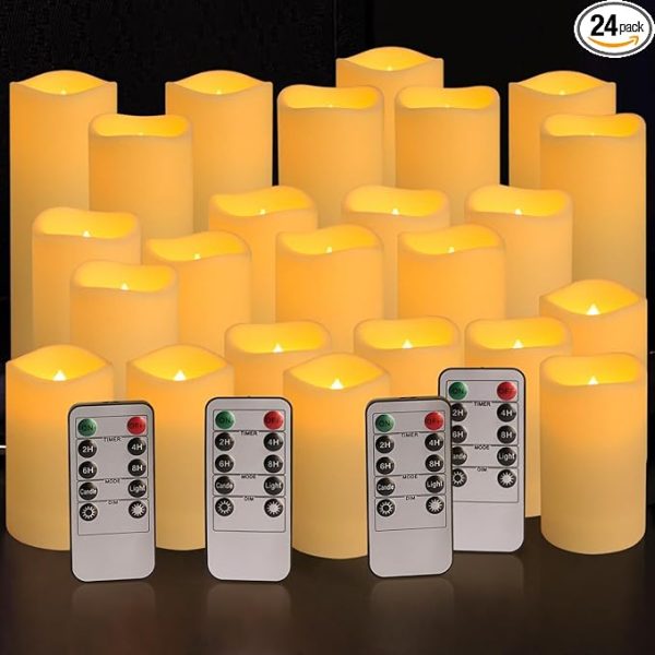 Set Of 24 Waterproof Outdoor Flameless Candles, Led Candles With 4 Remote And Timer,(H 4