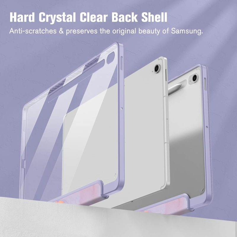 S10 Fintie Hybrid Slim Case for Samsung Galaxy Tab S10 FE Plus 13.1 Inch 2025 Model (SM-X620/X626) with S Pen Holder Shockproof Cover with Clear Transparent Back Shell Auto Wake/Sleep Lilac Marble - Image 3