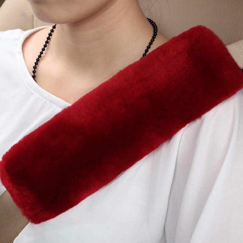 2 Pack Genuine Sheepskin Wool Car Seat Belt Pads For Auto Car Seatbelt Covers - Image 3