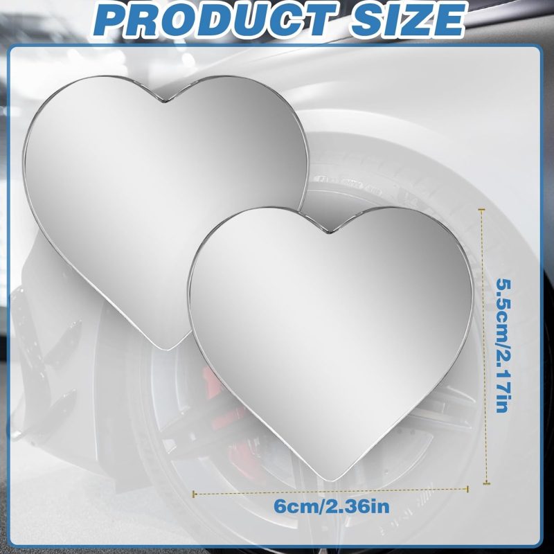 2Pcs Cars Heart Shaped Blind Spot Mirrors Car Side Mirror Blindspot Adjustabe Angle Removable Wide Angle Convex Rearview Mirror For Enhanced Safety Universal Fit Stick - Image 2