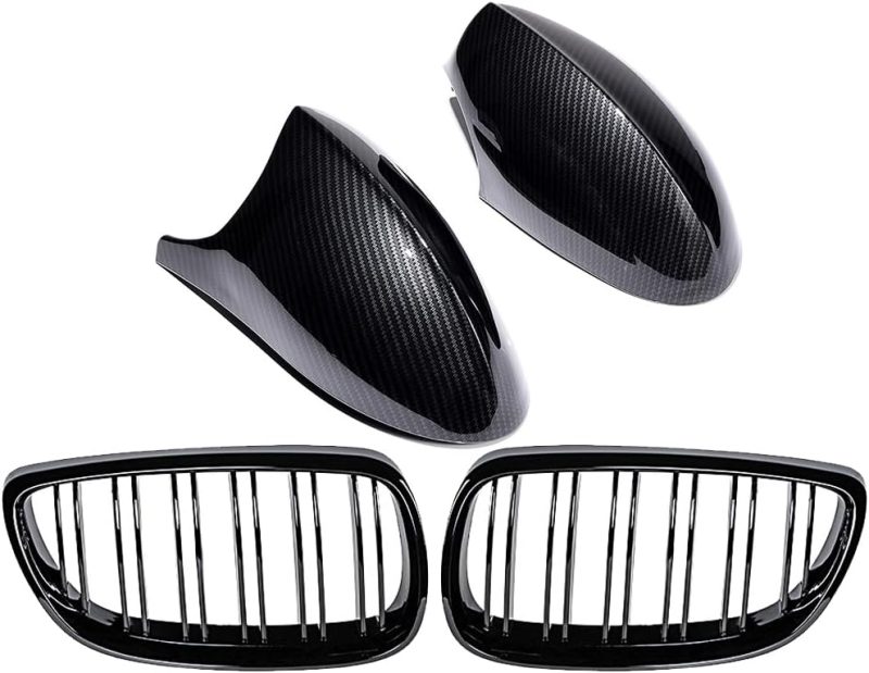 Pair Glossy Black Dual Line Kidney Grille + 2X Carbon Fiber Side Mirror Covers For Bmw 2006 2007 2008 2009 2010 E92 E93 3 Series 328I 328Xi 335I 335Xi 2 Door Oe# 51137157277 - Image 4