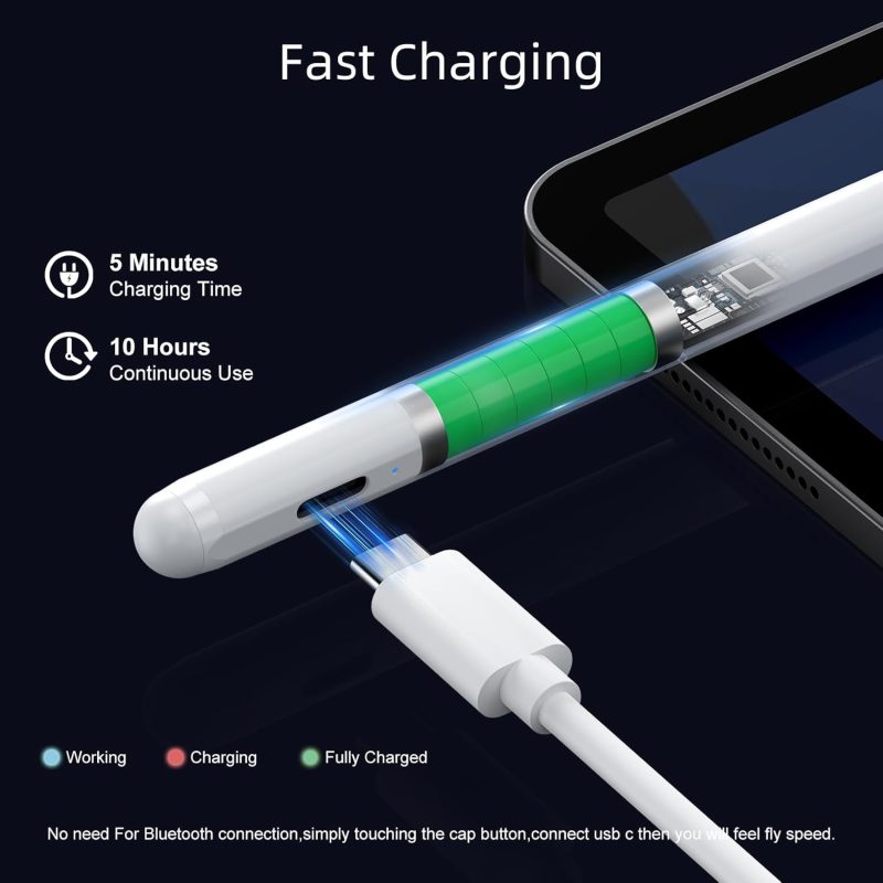 Stylus Pen for iPad 6th-11th Generation-2X Fast Charge Active Pencil Compatible with 2018-2025 Apple iPad Pro 11 - Image 3