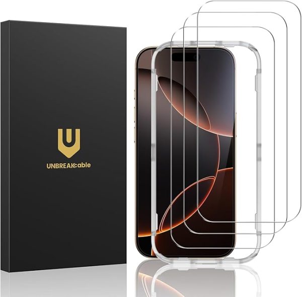 SCREEN UNBREAKcable 3-Pack Screen Protector for iPhone 16 Pro Double Shatterproof Tempered Glass...