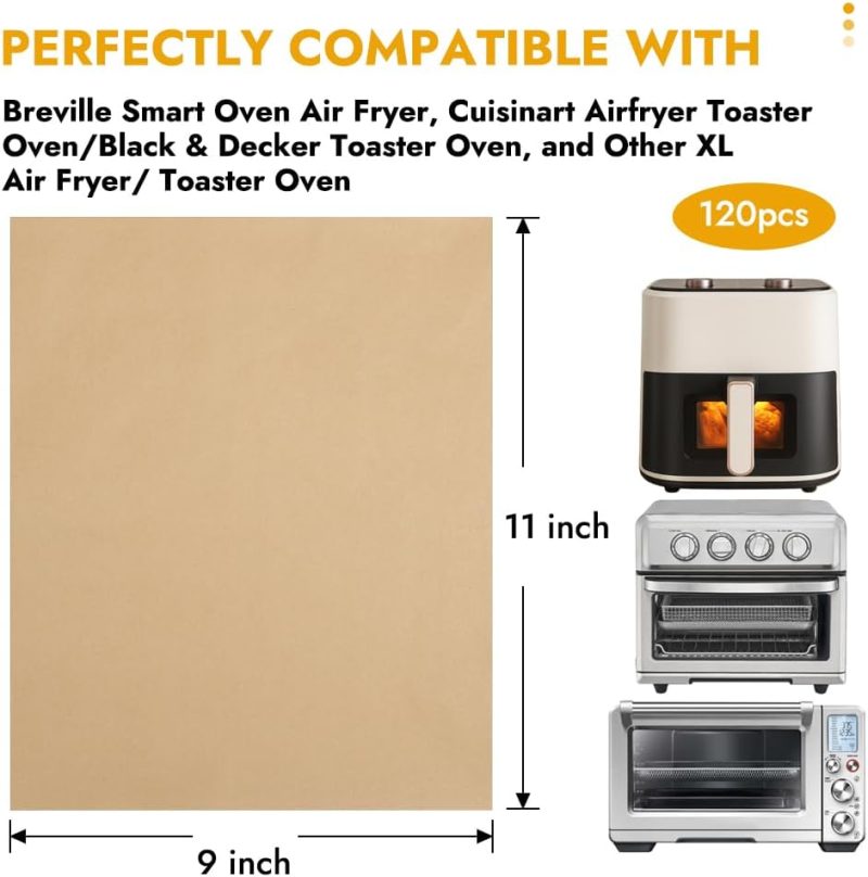 Bykitchen 11 X 9In Air Fryer Parchment Paper Sheet Liners Compatible With Breville Smart Oven Air Fryer Pro Bov900Bss/ Cuisinart Airfryer Toaster Oven - Image 2
