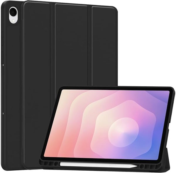 S11 Case for Samsung Galaxy Tab S11 (11-inch) 2025 Model SM-X730/SM-X736B Matte TPU Folio Smart Cover with Built-in Pen Slot Adjustable Kickstand Shockproof Protective Case -Black
