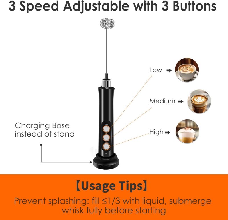 Rechargeable Milk Frother Handheld With 3 Detachable Stainless Steel Whisks - Image 3