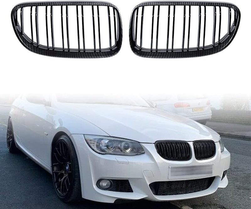 Carbon Fiber Kit Front Kidney Grill Grille With Glossy Black Dual Slats + Side Mirror Cover Caps For 2011-2013 Bmw E92 E93 Lci 328I 335I Xdrive Base Coupe Convertible 2-Door - Image 2