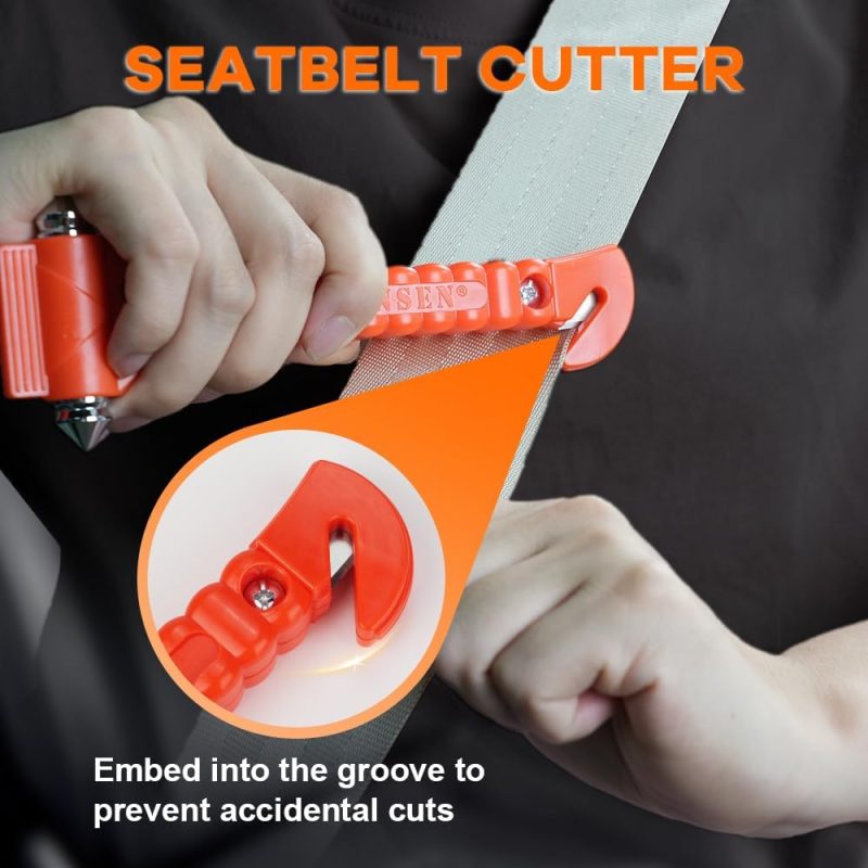 Sinsen Car Safety Hammer Set Of 2 Emergency Escape Tool Auto Car Window Glass Hammer Breaker And Seat Belt Cutter Escape 2-In-1 For Family Rescue & Auto Emergency Escape Tools - Image 3