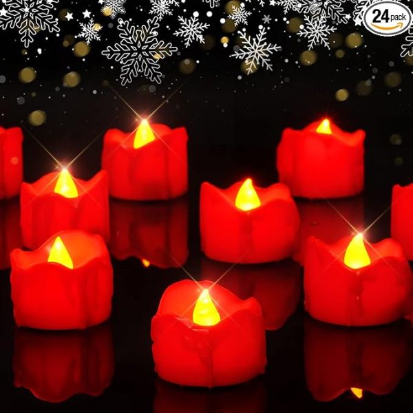 Homemory 24-Pack Halloween Red Dripping Flameless Tea Lights, Battery Operated Flickering Led Candles, Safe for Pumpkins, Party & Holiday Decor, 1.58