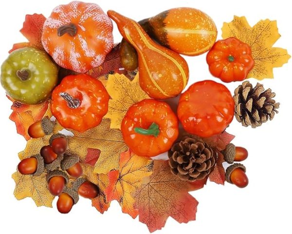 Winemana Fall Decorations for Home-6Pcs Mini Pumpkins & 2Pcs Gourds, 30Pcs Leaves & 10Pcs Acorns, 2Pcs Pinecones Centerpiece Set -Thanksgiving Harvest Decor for Table Mantel (Largest: 4.5