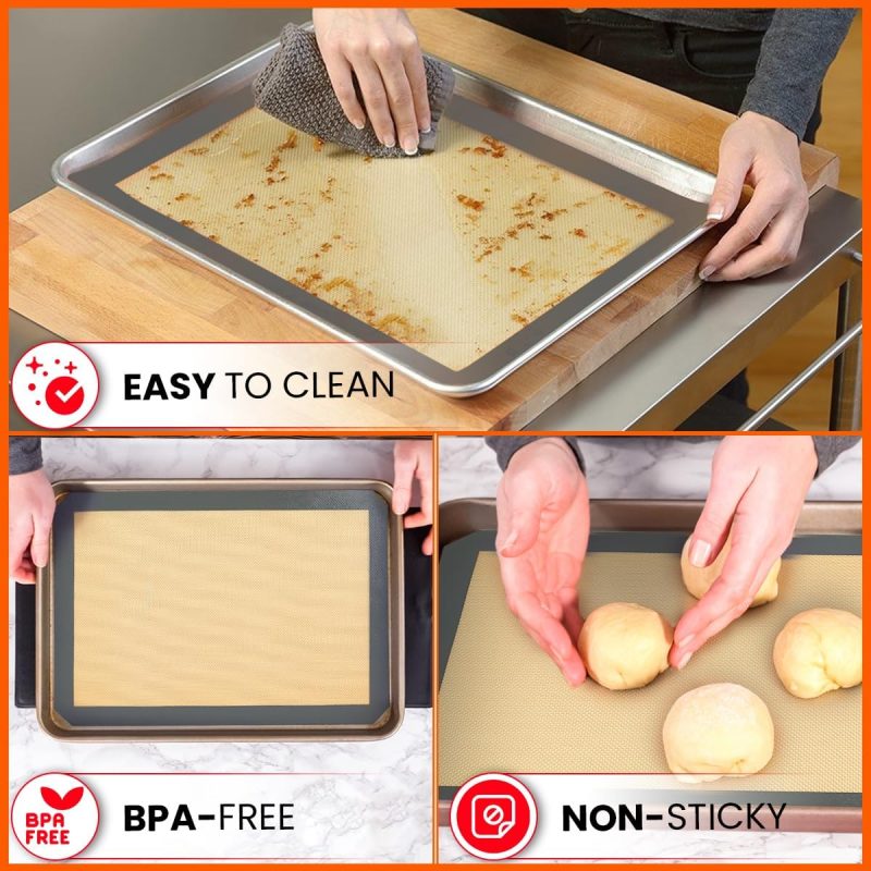 Silicone Baking Mats Half Sheet Non Stick For Oven Reusable 4 Pack - Thick Heavy Duty Silicone Baking Mat Cookie Sheet 1/2 Size For Macaron & Pastry - Half Size Rectangular Cooking Oven Liner Pad - Image 4