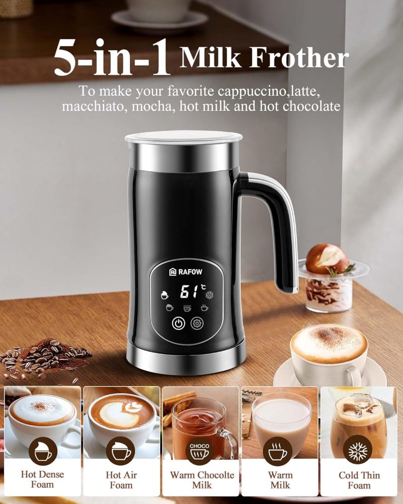 5-In-1 Milk Frother And Steamer - Upgraded Automatic Milk Steamer 11.8Oz Hot & Cold Foam Maker And Milk Warmer With Led Display Touch Screen & Two Whisks For Latte - Image 2