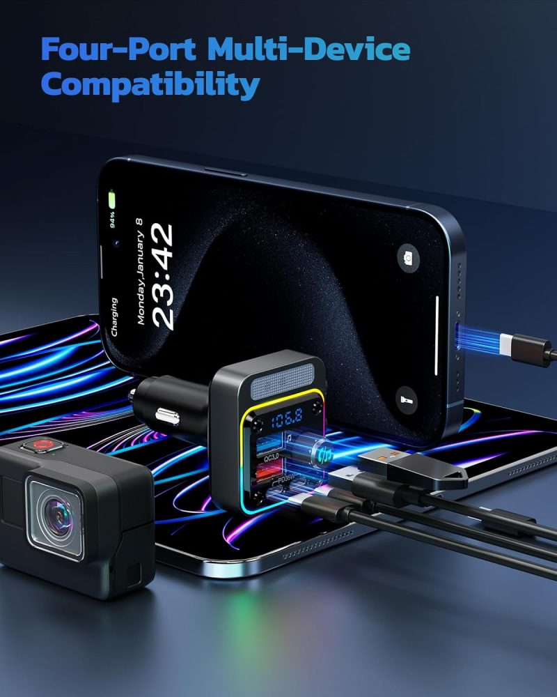 Nulaxy 54W Bluetooth 5.3 Car Adapter Charger 4-Port Fast Charging [Pd36W & Qc3.0 18W] - Image 6