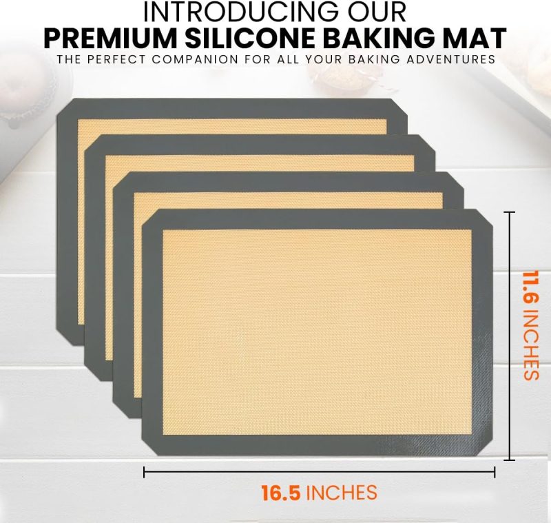 Silicone Baking Mats Half Sheet Non Stick For Oven Reusable 4 Pack - Thick Heavy Duty Silicone Baking Mat Cookie Sheet 1/2 Size For Macaron & Pastry - Half Size Rectangular Cooking Oven Liner Pad - Image 2