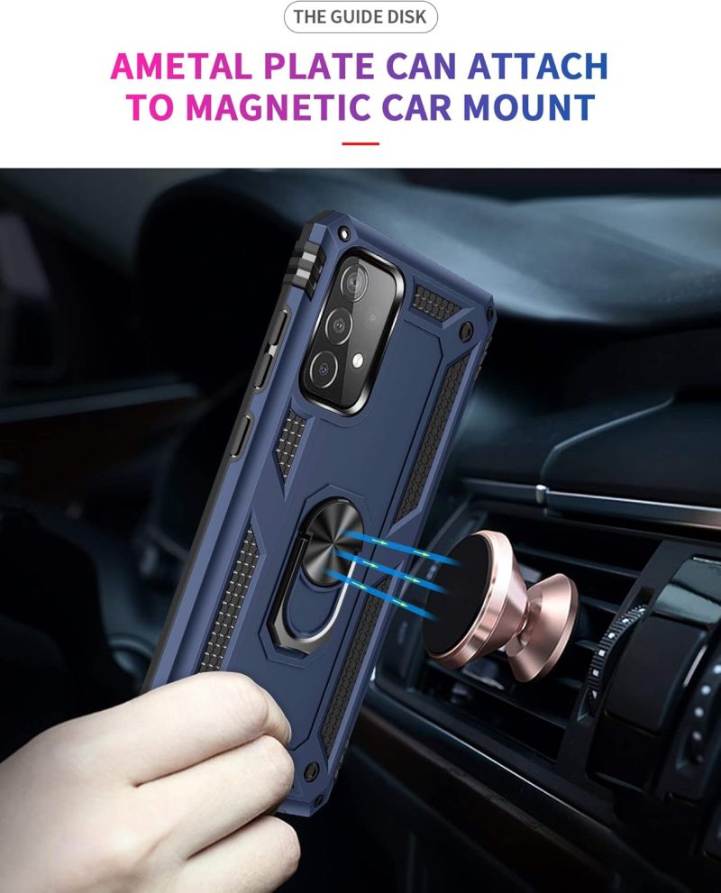 Dionsibei Military Grade Drop Impact for Samsung Galaxy A52 5G Case 360 Metal Rotating Ring Kickstand Holder Armor Heavy Duty Shockproof for Galaxy A52 5G/4G Phone Case Blue - Image 3