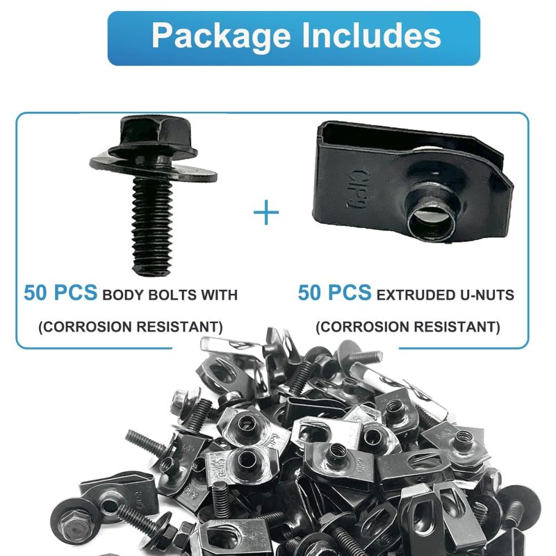 100 Pcs M6-1.0 Body Bolts And U Nuts Kits - Image 2