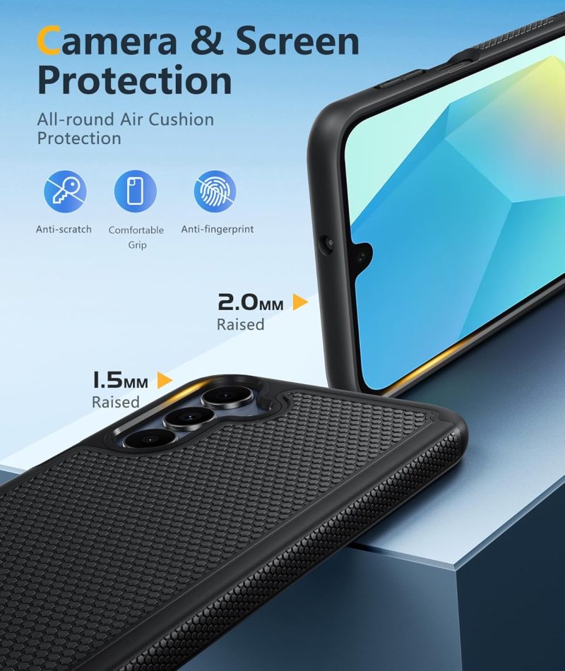 FNTCASE for Samsung Galaxy A16-5G Case: Dual Layer Protective Heavy Duty Cell Phone Cover with Non Slip Textured Back - Shockproof Rugged Military Grade Drop Protection Bumper Tough Black - Image 6