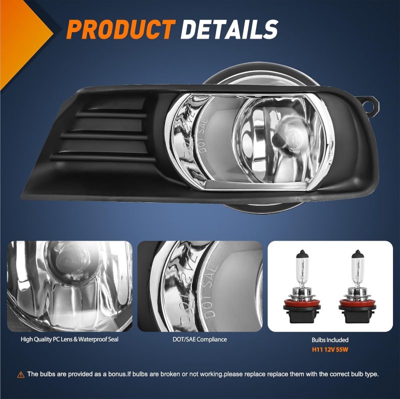 Nilight Fog Lights Assembly Compatible With 2007 2008 2009 Toyota Camry Clear Lens Driver And Passenger Side W/H11 12V 55W Bulbs - Image 2