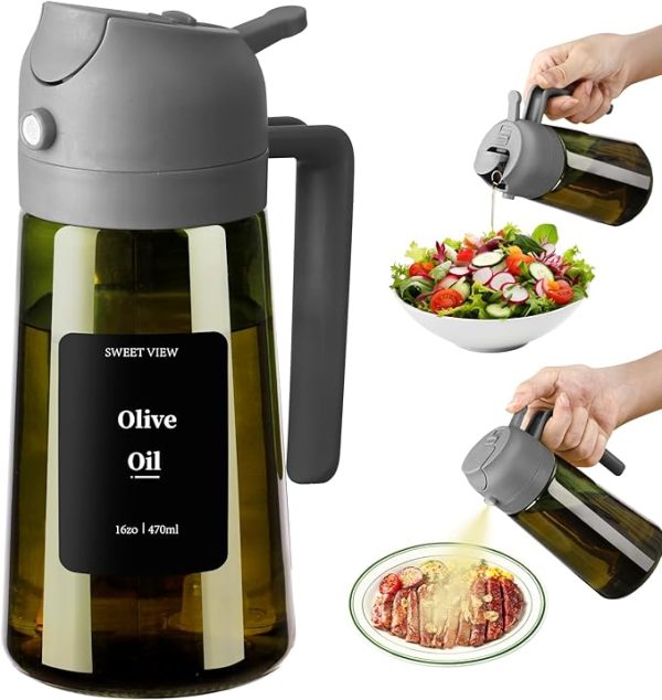 Olive Oil Dispenser And Oil Sprayer – 16Oz/470Ml Glass Light-Proof Oil Pourer For Kitchen