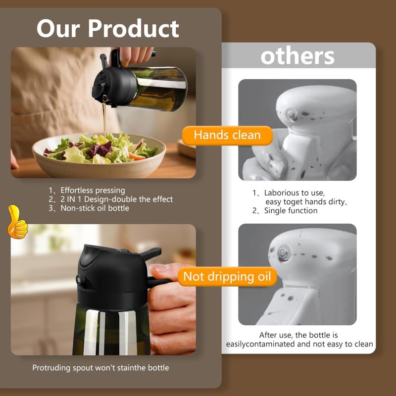 2Pcs Olive Oil Dispenser And Oil Sprayer – 16Oz/470Ml Glass Light-Proof Oil Pourer For Kitchen - Image 6