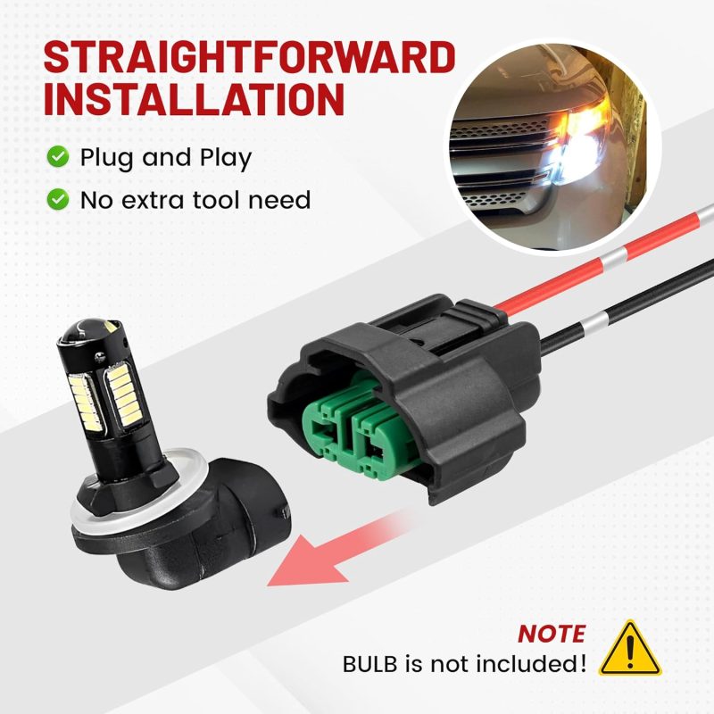 Red Wolf H8 H9 H11 880 881 Female Adapter Wire Connector Replace Oem Headlight Fog Light Wiring Harness Retrofit Pigtail For Toyota Gmc Chevy Honda Jeep Ford Dodge Bulb Led Headlamp Universal Fit - Image 6