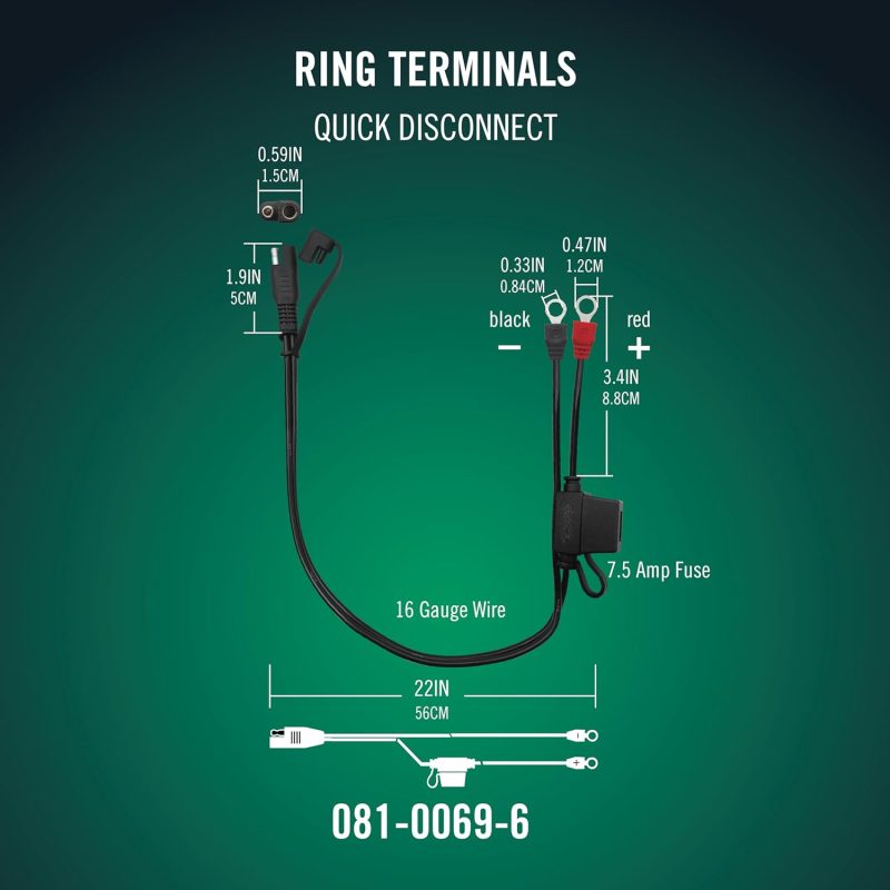 Battery Tender Ring Terminal Harness Accessory Cable - 18 Inch Cord Adapter With Sae Quick Disconnect - Easy Quick Convenient For Motorcycles - Image 2